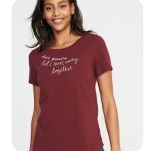 Burgundy Maroon Tee: dear paradise, let’s run away together embroidered on front